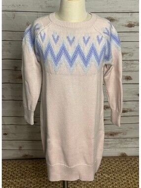 Gymboree pink periwinkle metallic chevron sweater dress M (7-8) holiday pastel